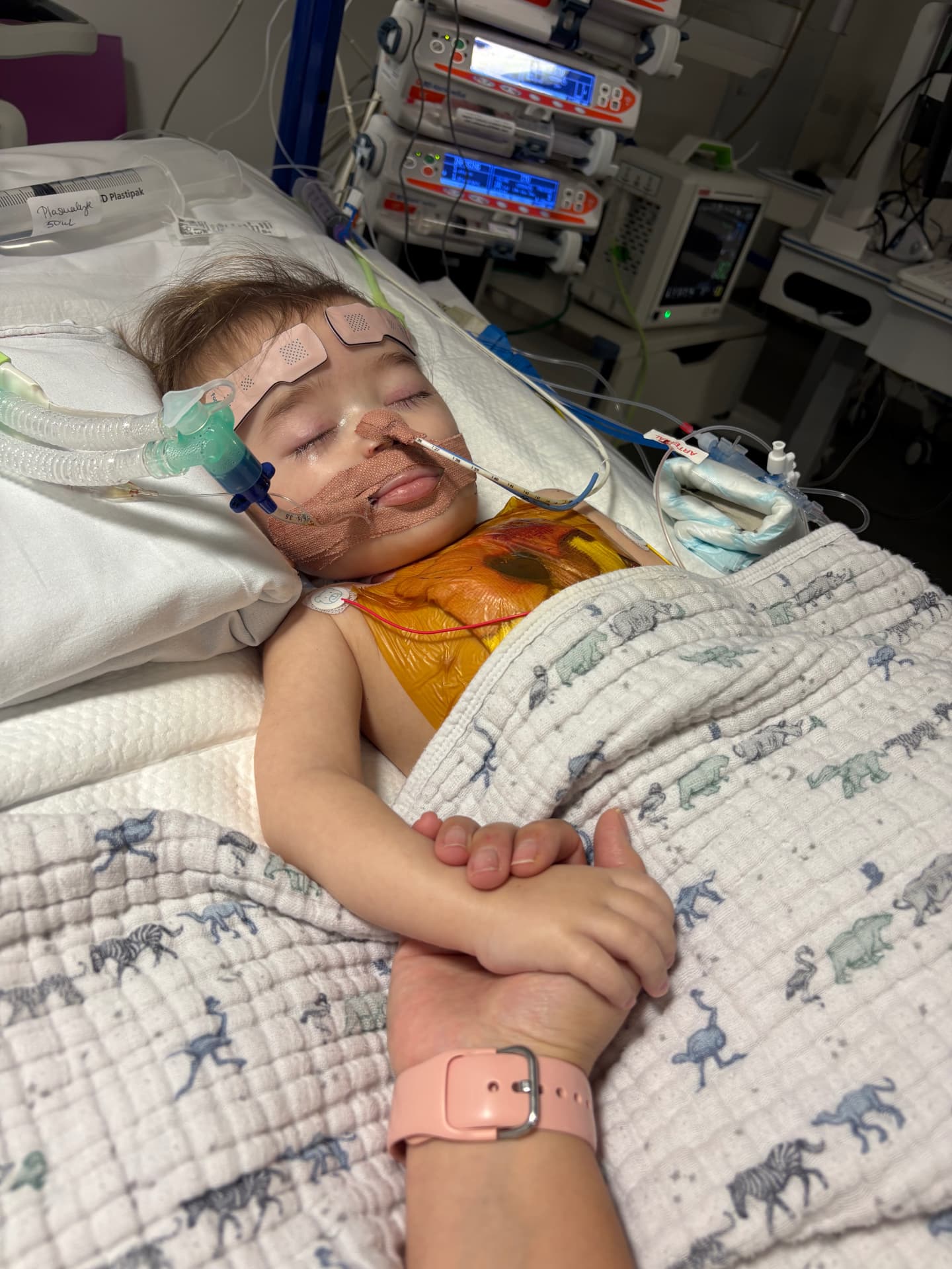 Sebastian receiving intensive care in hospital
