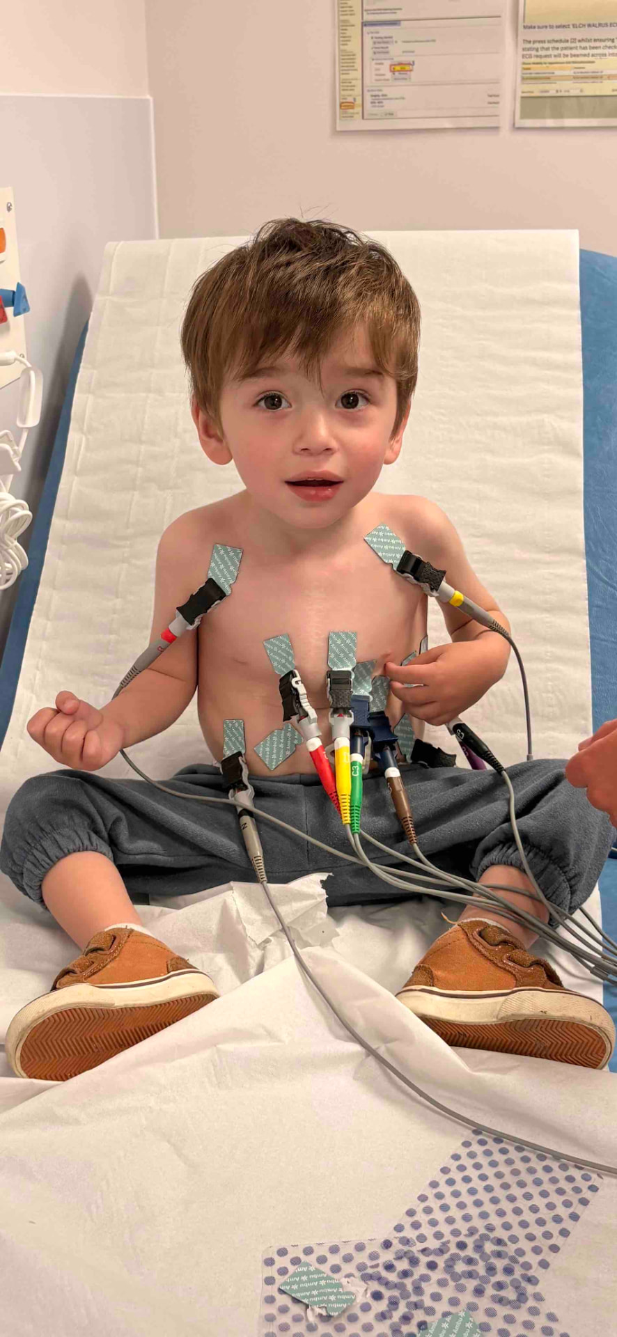 Sebastian during cardiac testing at the hospital