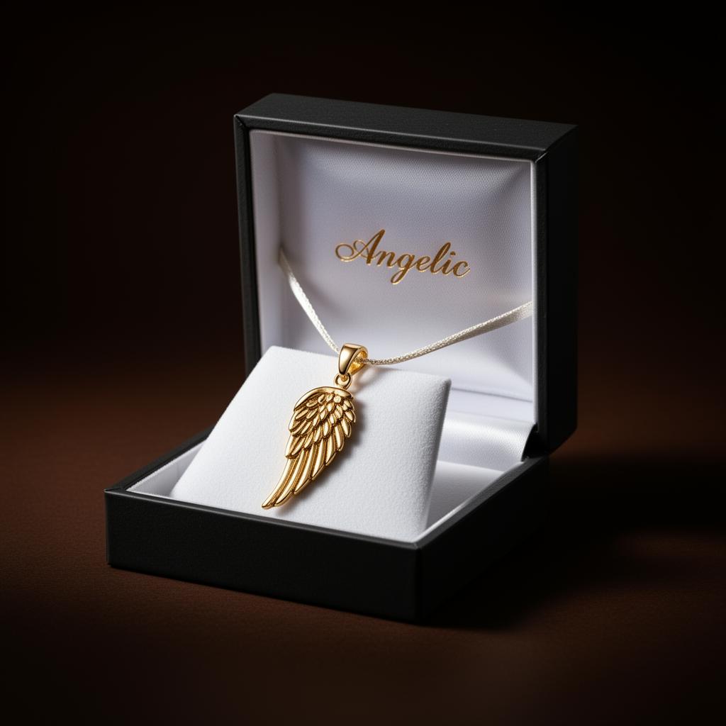 Gold-plated Angelic necklace in a branded black jewelry box